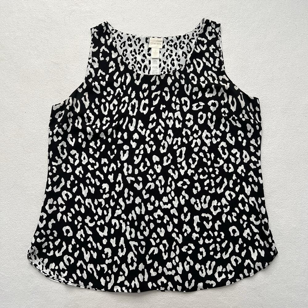 Chicos Black White Animal Leopard Print Reversible Tank Sleeveless Top 2 L 12